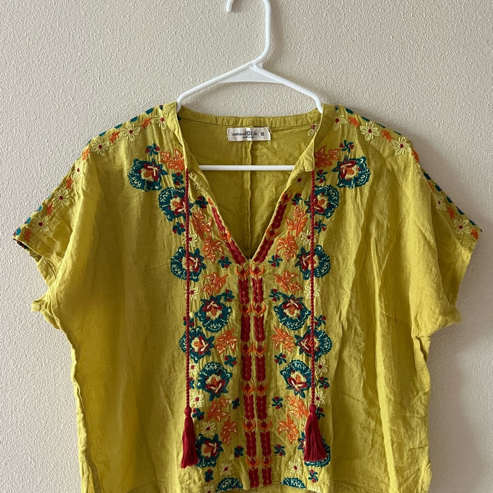Yellow Embroidered Women's Top